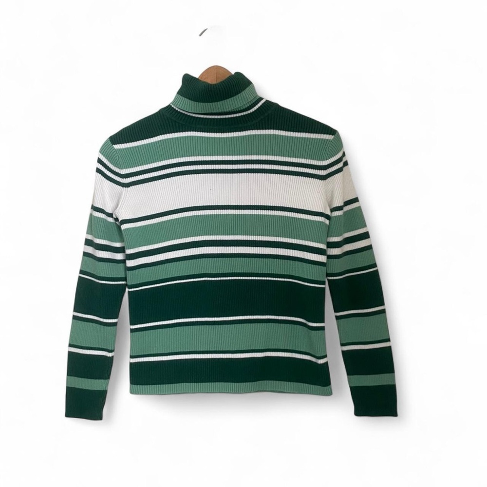 Relativity Vintage Y2K Women's M Green Striped Cotton Turtleneck Knit Sweater
